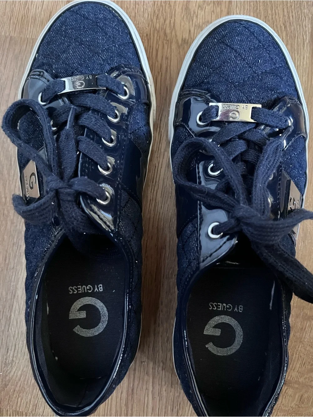 G by Guess Navy Quilted Lace-Up Sneakers with Silver Hardware - Size 7.5M